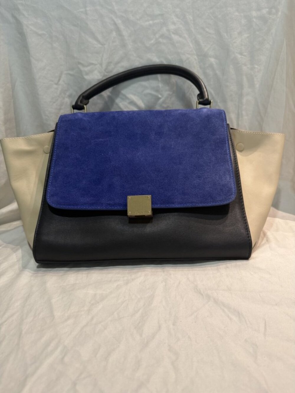 Celine Trapeze Medium Tricolor Cobalt Suede Black Bone Phoebe Philo